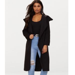 NWT PrettyLittleThing Black Waterfall Belt Coat